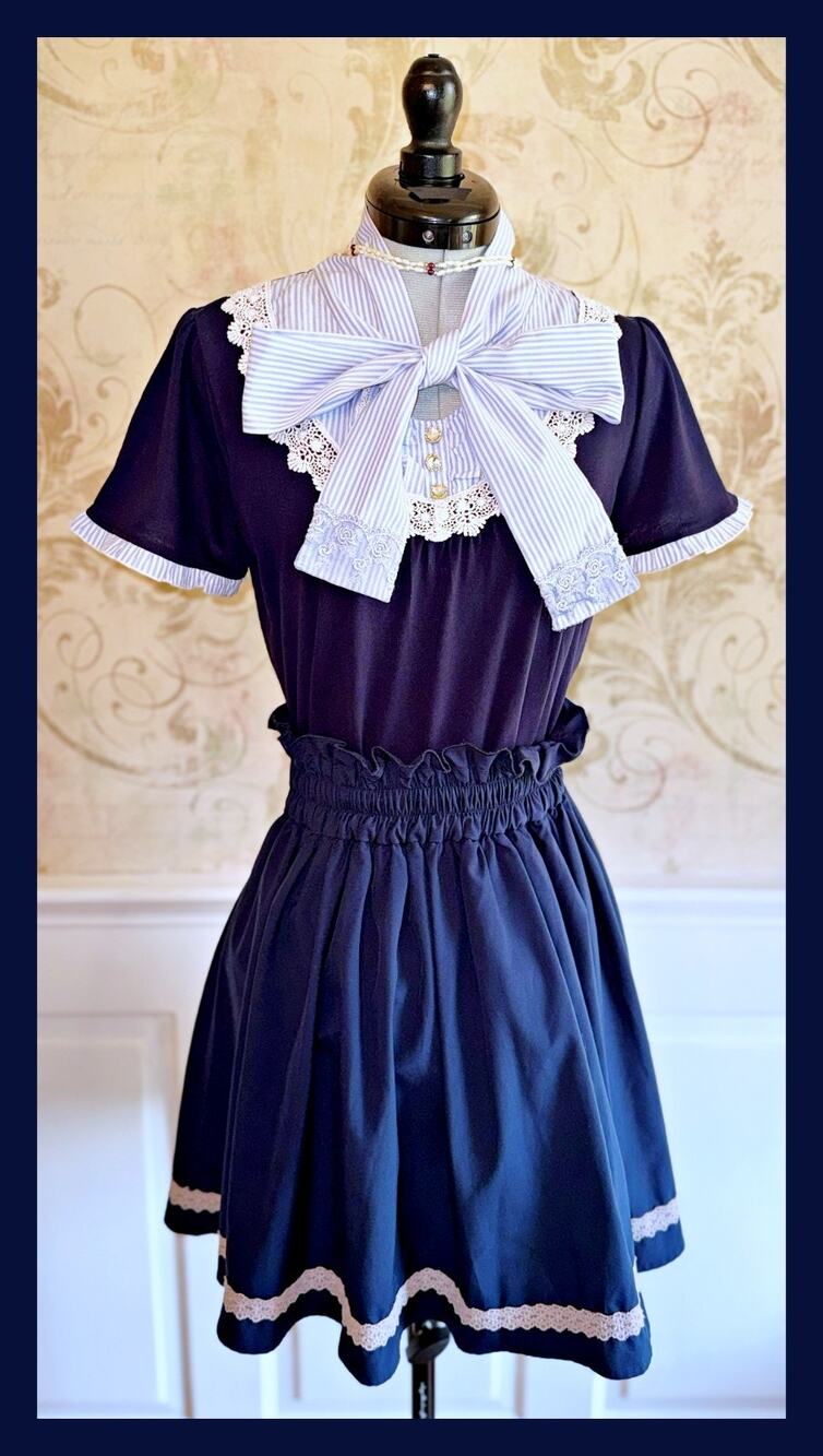 Axes Femme Navy Ribbon Blouse Culottes Skirt Set Size M Preppy Gyaru Shoujo
